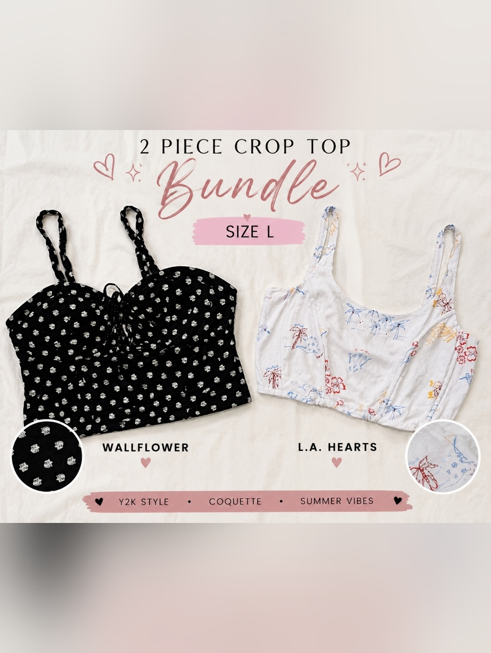 WallFlower & L.A. Hearts Size L Crop Top Bundle Y2K Coquette Summer.
